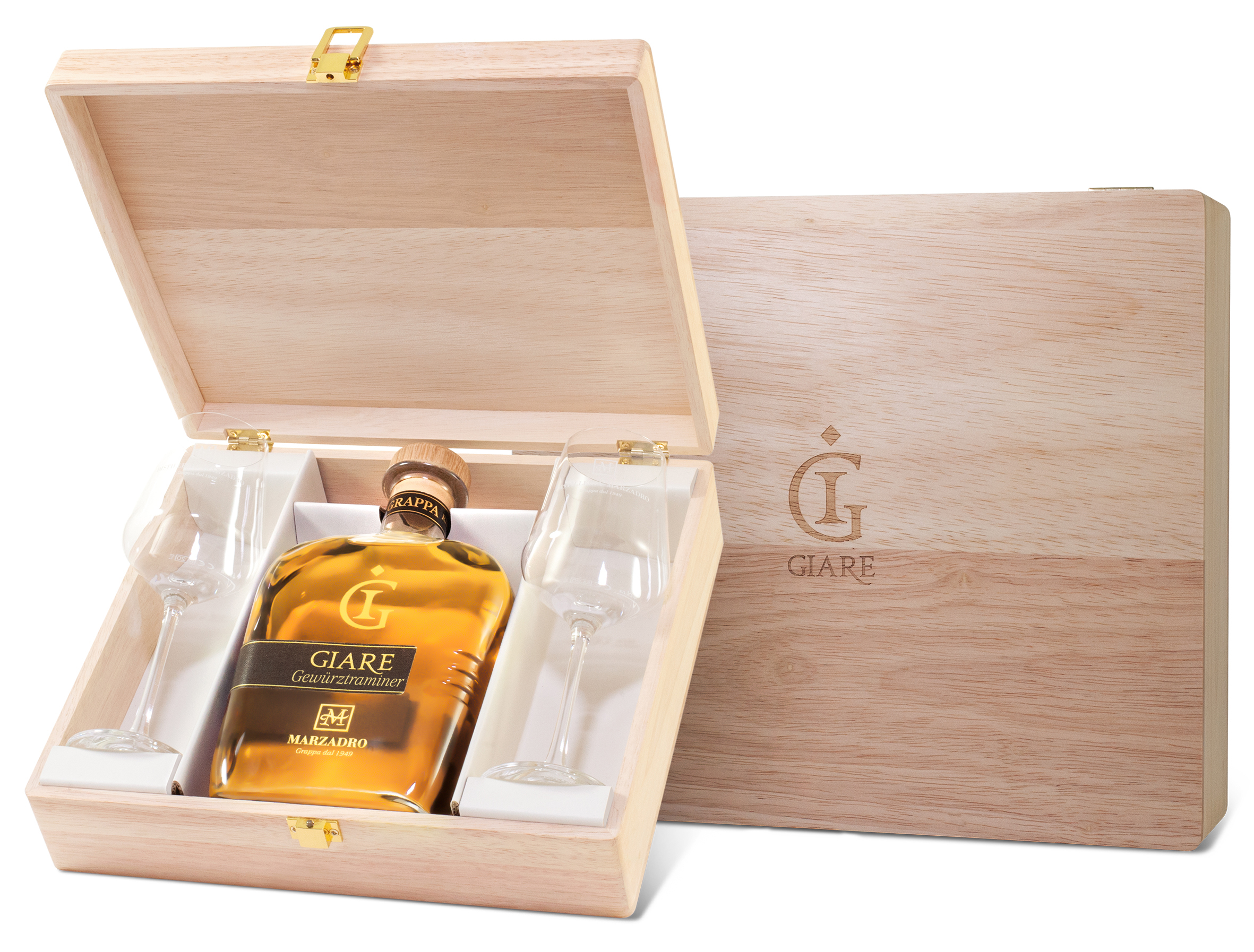 Marzadro Grappa Giare Gewürztraminer Geschenk Set, 0,7 l